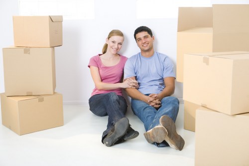 Furniture and boxes arranged for house removals in South Kensington