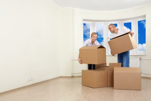 Office relocation planning in Southkensington with moving boxes and desks
