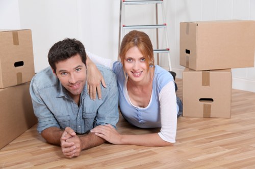 Prepared moving boxes and furniture ready for removal in Southkensington