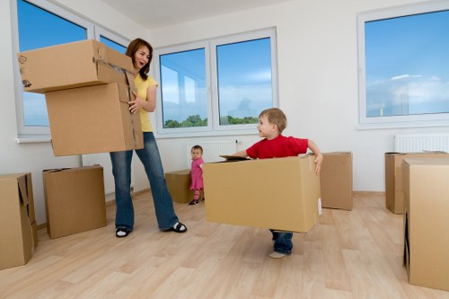 Packed boxes and furniture ready for a South Kensington removal