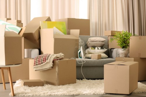 Packed boxes and furniture protection ready for a South Kensington relocation