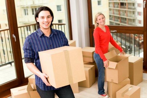 Boxes and office furniture prepared for a local business move in Southkensington